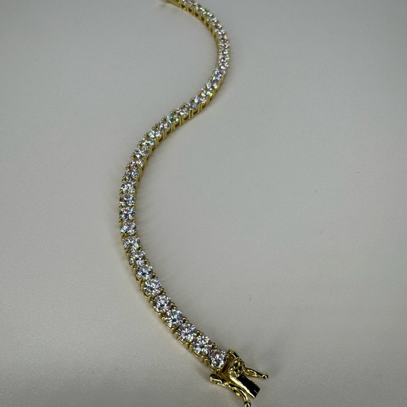 18K Gold and Sterling Silver Tennis Bracelet with CZ Gorgeous - Picture 5 of 6